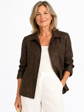 Talbots Irish Linen Open Front Blazer Jacket Black Women's Large CLASSIC Capsule
